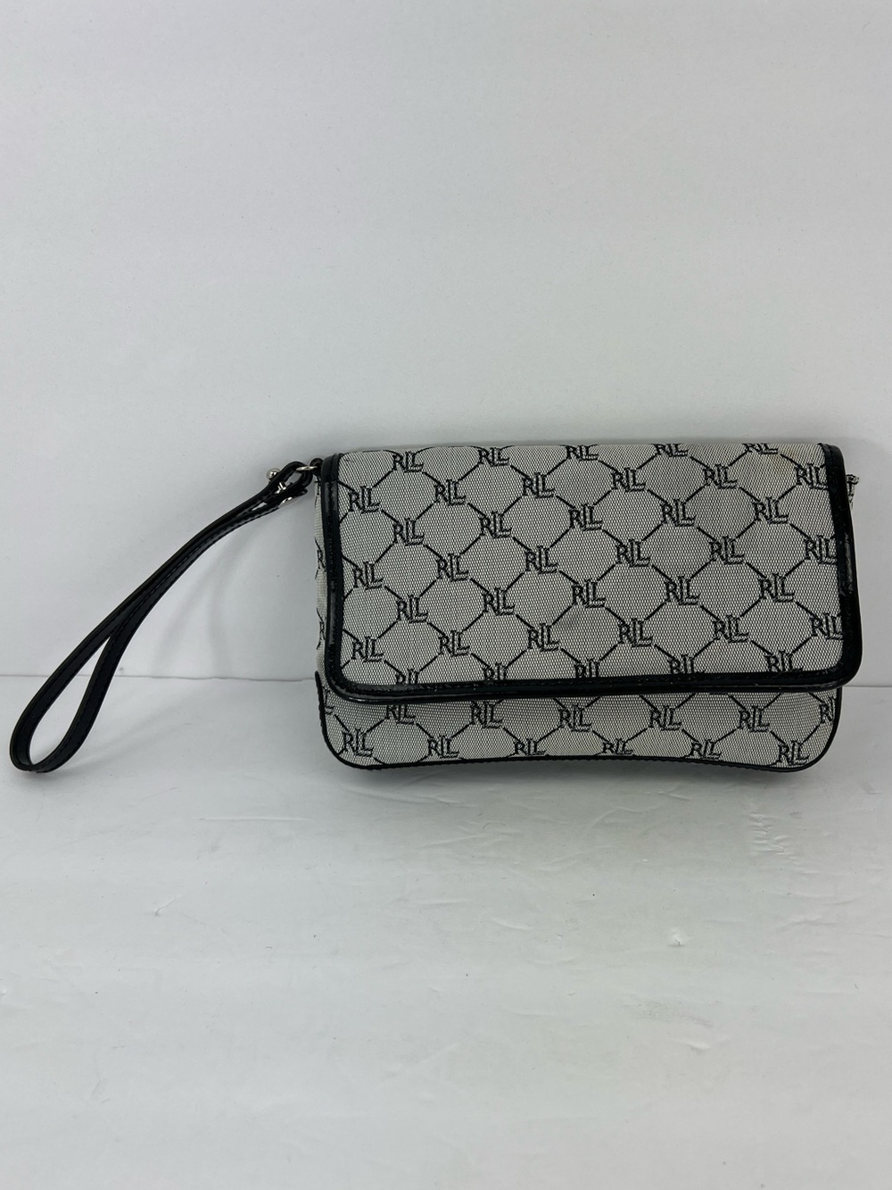 LAUREN RALPH LAUREN VINTAGE (1990) MONOGRAMMED CLUTCH WRISTLET WITH REPEAT LOGO